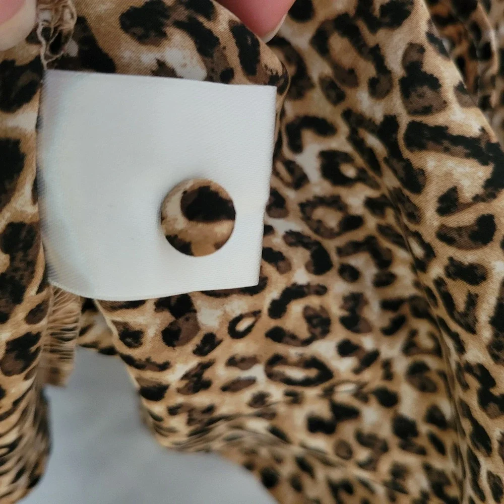 Leopard Animal Print Dress Womens Large Brown Ruffle Tiered‎ Sleeve 90s Mob Wife
